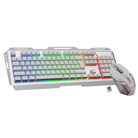 ZEBRONICS Transformer PRO Gaming Wireless Keyboard & Mouse Combo with 2.4GHz, Aluminum Body, Built in Battery, Multicolor LED Modes, Type C, Double Shot Keycaps, up to 4000 DPI (White) - Rajputtrade