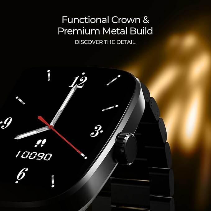 boAt Ultima Regal w/ 2.01”(5.10 cm) Crystal-Clear AMOLED Display, Fitness Smart Watch for Men & Women (Steel Black) - Rajputtrade