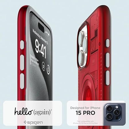 Spigen Classic C1 MagFit Back Cover Case Compatible with iPhone 15 Pro (TPU + Poly Carbonate | Ruby)