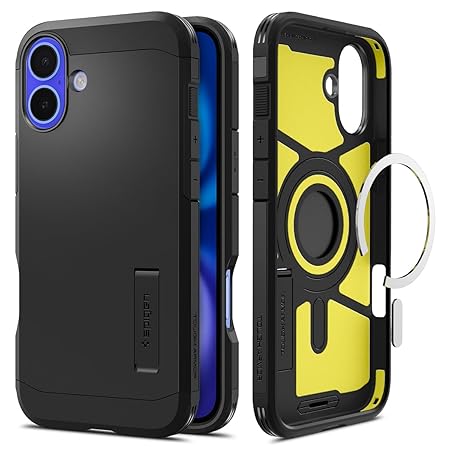 Spigen Tough Armor (Ai) MagFit Back Cover Case Compatible with iPhone 16 Plus (TPU + Poly Carbonate | Black)