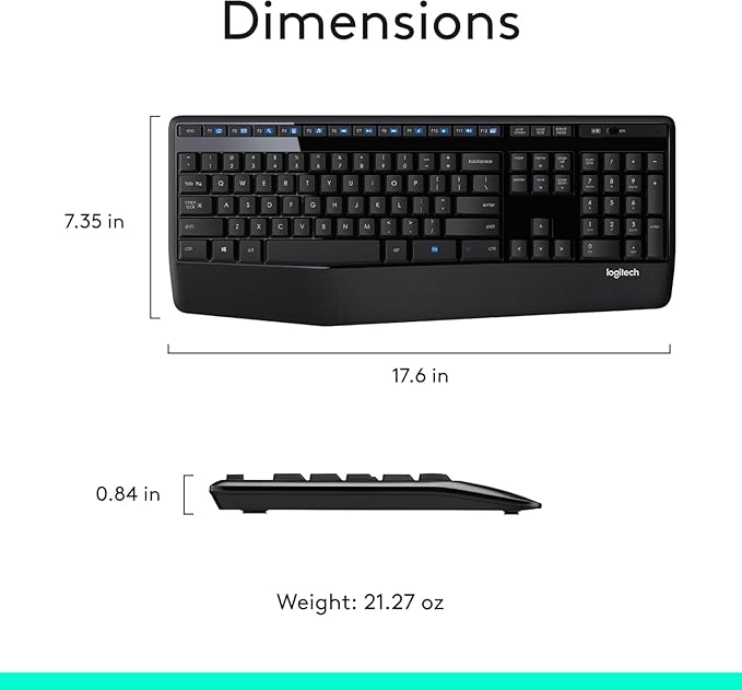 Logitech MK345 Wireless Keyboard and Mouse Set Full-Sized Keyboard with Palm Rest and Comfortable Right-Handed Mouse, 2.4 GHz Wireless USB Receiver, Compatible with PC, Laptop - Black - Rajputtrade