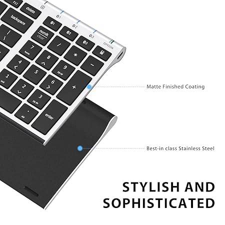 BK10 Multi-Device Bluetooth Keyboard – Windows, Mac, Chrome OS, Android, iPad, iPhone, Apple TV Compatible –Rechargeable Wireless Keyboard Easy-Switch up to 3 Devices – Silver Black - Rajputtrade