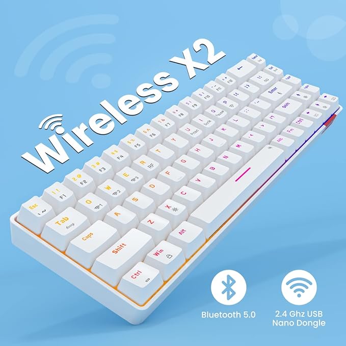 Portronics Hydra 10 Mechanical Wireless Gaming Keyboard with Bluetooth 5.3 + 2.4 GHz, RGB Lights 16.8 Million Colors, Type C Charging, Compatible with PCs, Smartphones and Tablets(Blue) - Rajputtrade