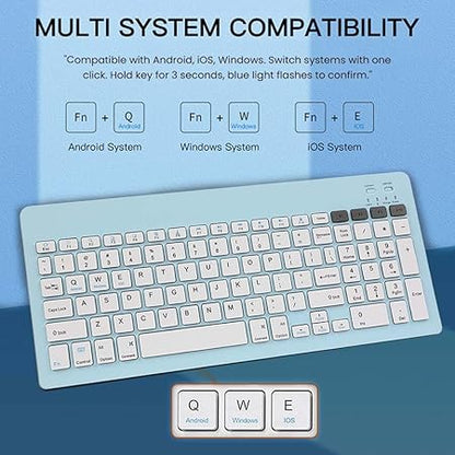 TECPHILE Wireless Keyboard and Mouse Combo, Multi Device Keyboard (3 BT5.0 + 2.4Ghz USB) and Mouse (BT5.0 + USB) Connectivity, Silent Easy Switch, Rechargeable, for Laptop, Mac, Computer Tablet (Blue) - Rajputtrade