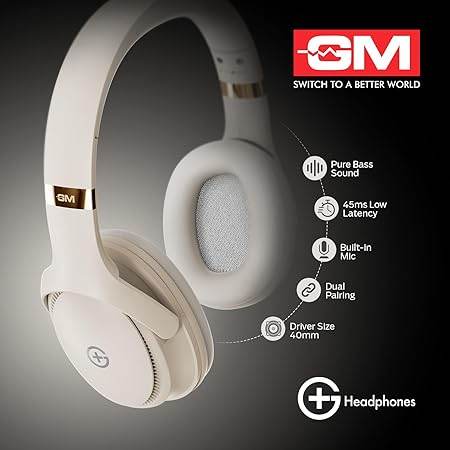 GM G+ Headphones, Over The Ear Headphones with Mic, BT 5.3, Pure Bass, 45ms Low Latency, Dual Pairing - Rajputtrade