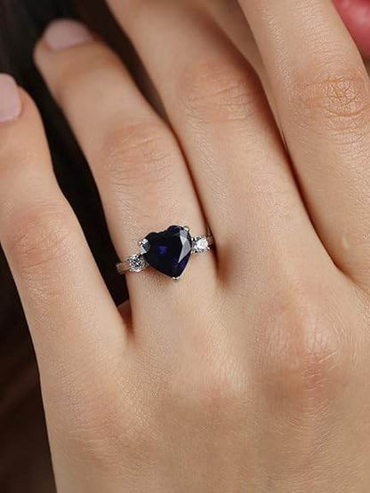 925 Sterling Silver Heart Stone Ring with Adjustable Band | Gift for Women Wife Girls - Rajputtrade