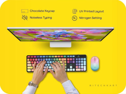 BITECHKART Wireless Keyboard and Mouse Combo with Chocolate Keycaps| 104 Keys |2.4 GHz |Multicolor Keys Fabricated with Nitrogen Setting Technology |DPI 1600 |Windows,MacOS,Laptop,PC,DOS,Linux |Black - Rajputtrade