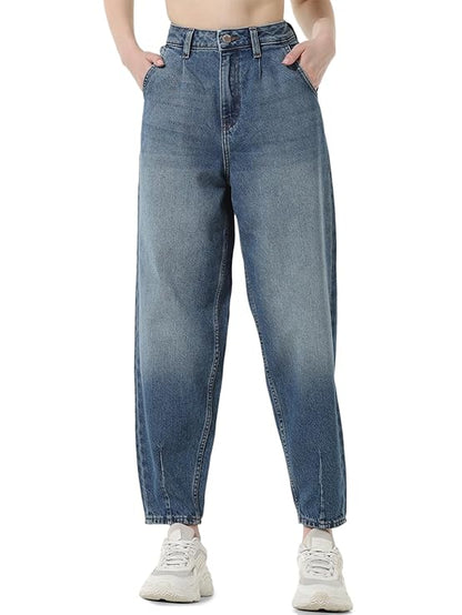 Women's Loose Fit Jeans, Medium Blue Denim (Size 34) - Rajputtrade