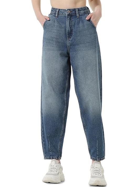 Women's Loose Fit Jeans, Medium Blue Denim (Size 34) - Rajputtrade