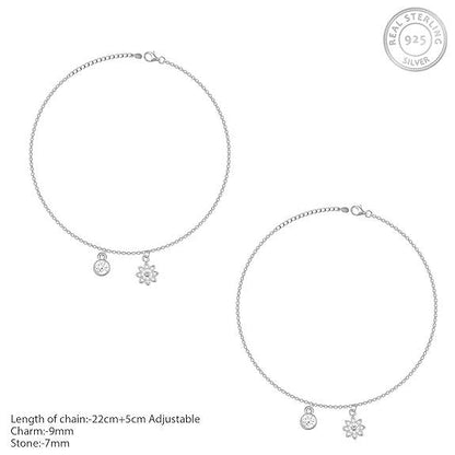 925 Silver Floral Charm Anklet, (Single) Gifts for Girlfriend, Gifts for Women & Girls| - Rajputtrade
