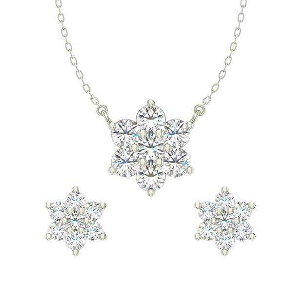 925 Sterling Silver Star Pendant Earring Chain Jewellery Set | Platinum Plated, Swiss Zirconia | Gift for Women & Girls - Rajputtrade