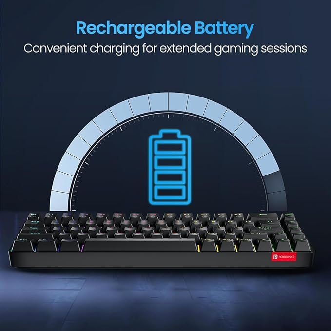 Portronics Hydra 10 Wireless Mechanical Gaming Keyboard with Bluetooth & 2.4 GHz Wireless, Red Switches, Multi-Device Pairing, TKL Compact Size, Multi-Colour Backlight, for Laptop & PC (Black) - Rajputtrade