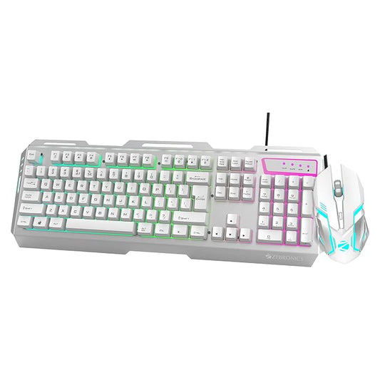 Zebronics Transformer Gaming Keyboard and Mouse Combo,Braided Cable,Durable Al body,Multimedia keys and Gaming Mouse with 6 Buttons, Multi-Color LED Lights, High-Resolution Sensor with 3200 DPI(white) - Rajputtrade