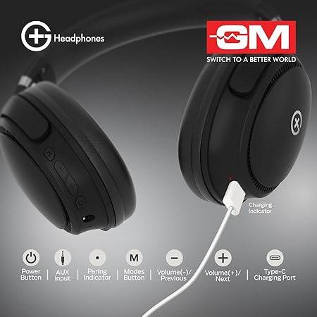 GM G+ Headphones, Over The Ear Headphones with Mic, BT 5.3, Pure Bass, 45ms Low Latency, Dual Pairing - Rajputtrade