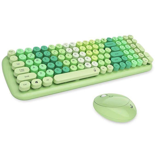 iGear KeyBee Retro Typewriter Inspired 2.4GHz Wireless Keyboard with Mouse Combo for Desktop/Laptop and Devices with USB Support, Single Nano Receiver, Round Keycaps, Cleaning Brush (White) (Green) - Rajputtrade