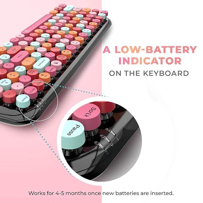 i GEAR KeyBee Retro Typewriter Inspired 2.4GHz Wireless Keyboard and Mouse Combo with USB Support, Single Nano Receiver, Round Keycaps, Cleaning Brush (Black Pink) - Rajputtrade