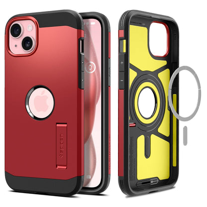 Spigen Tough Armor MagFit Back Cover Case Compatible with iPhone 15 (TPU + Poly Carbonate | Red)