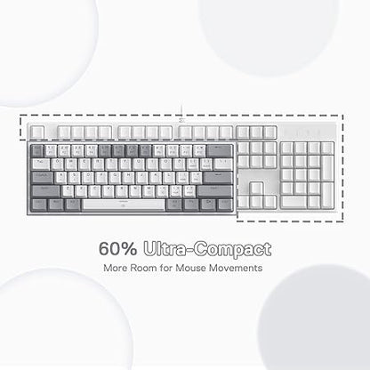 Redragon K617 Fizz 60% Wired RGB Gaming Keyboard, 61 Keys Compact Mechanical Keyboard w/White and Grey Color Keycaps, Linear Red Switch, Pro Driver/Software Supported - Rajputtrade