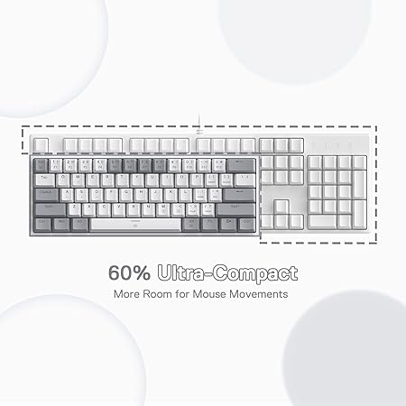 Redragon K617 Fizz 60% Wired RGB Gaming Keyboard, 61 Keys Compact Mechanical Keyboard w/White and Grey Color Keycaps, Linear Red Switch, Pro Driver/Software Supported - Rajputtrade
