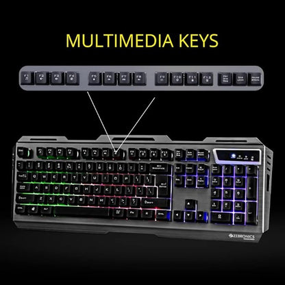 Zebronics Transformer Gaming Keyboard and Mouse Combo,Braided Cable,Durable Al body,Multimedia keys and Gaming Mouse with 6 Buttons, Multi-Color LED Lights, High-Resolution Sensor with 3200 DPI(Black) - Rajputtrade