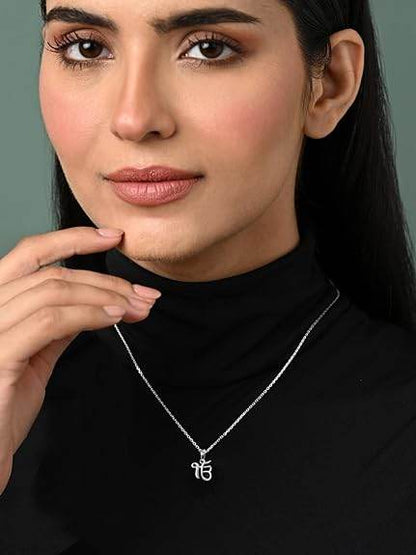 925 Sterling Silver Ek Onkar Religious Pendant Necklace for Men & Women | With or Without Chain | Platinum Plated - Rajputtrade