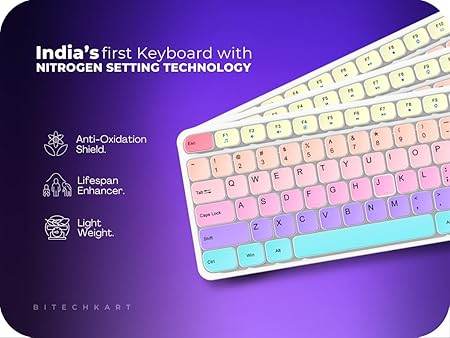 Bitechkart Wireless Keyboard and Mouse Combo with Chocolate Keycaps| 104 Keys |2.4 GHz |Multicolor Keys Fabricated with Nitrogen Setting Technology |DPI 1600 |Windows,MacOS,Laptop,PC,DOS,Linux |White - Rajputtrade