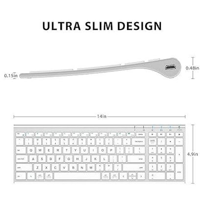 Bluetooth Keyboard BK10, Multi-Device Rechargeable Wireless Keyboard with Number Pad, Ergonomic Design, Ultra-Thin, Minimalist Design Keyboard for Windows iPad iPhone Tablet, Sliver - Rajputtrade