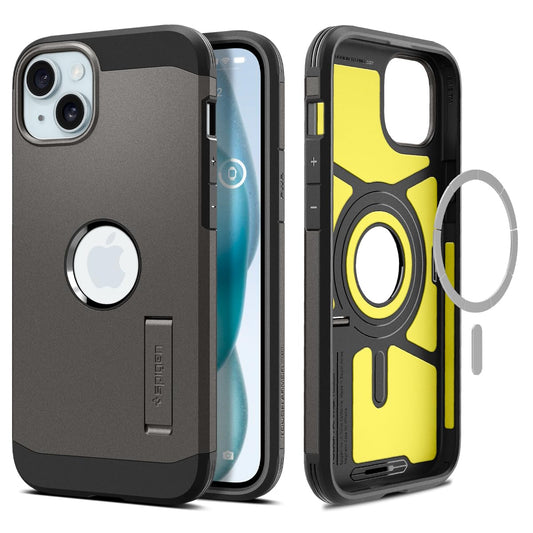 Spigen Tough Armor MagFit Back Cover Case Compatible with iPhone 15 (TPU + Poly Carbonate | Gunmetal)
