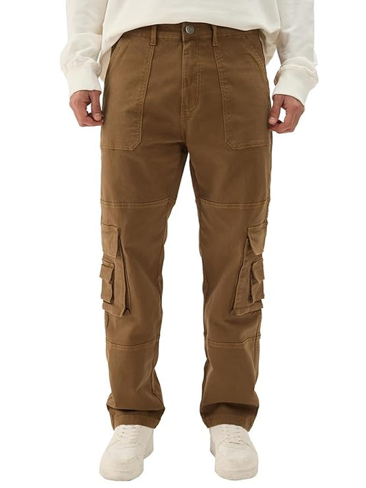 The Souled Store Solids: Rustic Men and Boys Straight Fit Cargo Pants Brown Jeans - Rajputtrade