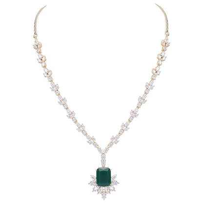 Jewellery Red Ruby Necklace Set Pendant with Earring for Women/Girls (Green-Gold) - Rajputtrade