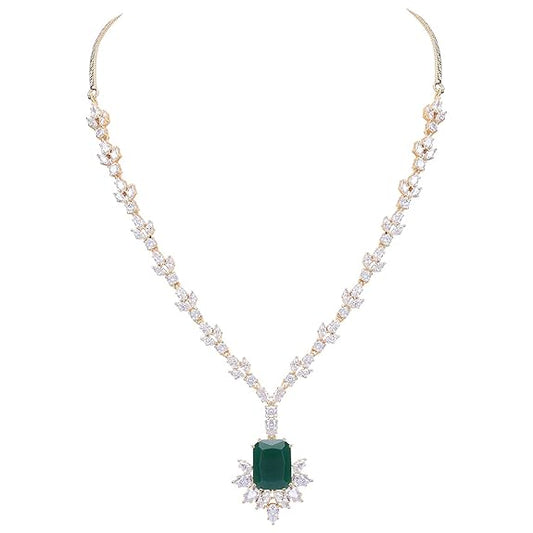 Jewellery Red Ruby Necklace Set Pendant with Earring for Women/Girls (Green-Gold) - Rajputtrade