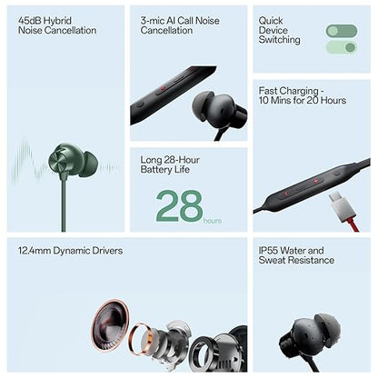 OnePlus Bullets Wireless Z2 ANC Bluetooth in Ear Neckband (Booming Black) - Rajputtrade