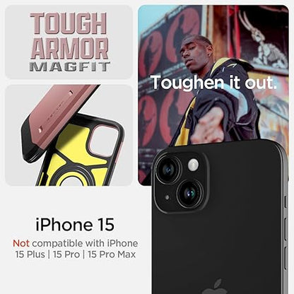 Spigen Tough Armor MagFit Back Cover Case Compatible with iPhone 15 (TPU + Poly Carbonate | Rose Gold)