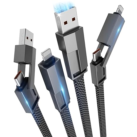 Charging Cable 4 in 1 USB-A/USB-C To USB-C/Lightening | Fast Charging Cable | 1.5m 60W With Speed of 480Mb Data Transfer For Mobile Laptop
