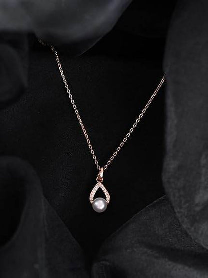 925 Sterling Silver Kashm Freshwater Pearl Pendant Chain Necklace Jewellery Set | Rose Gold Plated, Swiss Zirconia |Gift for Women and Girls - Rajputtrade
