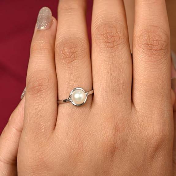 925 Sterling Silver Sicily Real Pearl Size Adjustable Finger Ring | Gift for Women and Girls | Platinum Plated - Rajputtrade