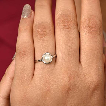 925 Sterling Silver Sicily Real Pearl Size Adjustable Finger Ring | Gift for Women and Girls | Platinum Plated - Rajputtrade