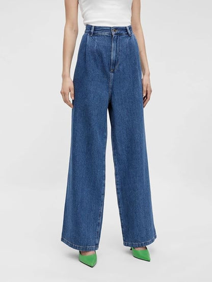 Women's Loose Jeans, Medium Blue Denim (Size L) - Rajputtrade