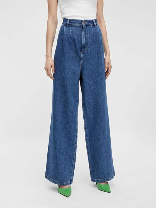 Women's Loose Jeans, Medium Blue Denim (Size L) - Rajputtrade