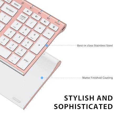 BK10 Multi-Device Bluetooth Keyboard – Windows, Mac, Chrome OS, Android, iPad, iPhone, Apple TV Compatible –Rechargeable Wireless Keyboard Easy-Switch up to 3 Devices – Rose Gold - Rajputtrade
