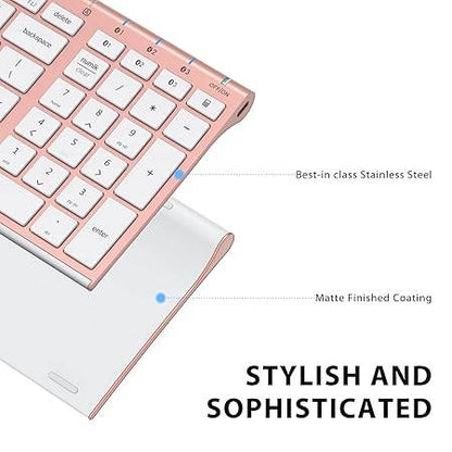 BK10 Multi-Device Bluetooth Keyboard – Windows, Mac, Chrome OS, Android, iPad, iPhone, Apple TV Compatible –Rechargeable Wireless Keyboard Easy-Switch up to 3 Devices – Rose Gold - Rajputtrade