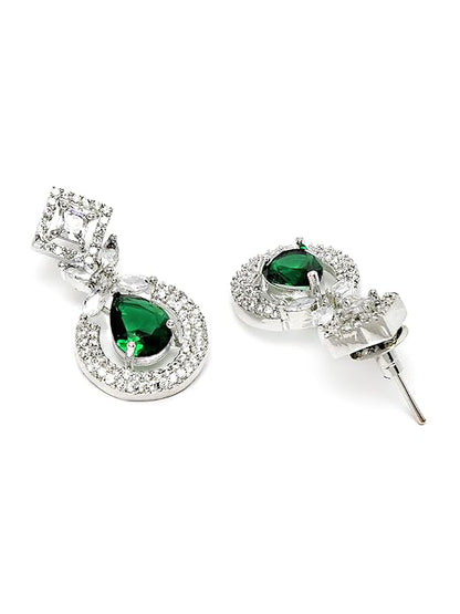 Silver Tone Blue American Diamond Studded Necklace Set for Women (Green) - Rajputtrade