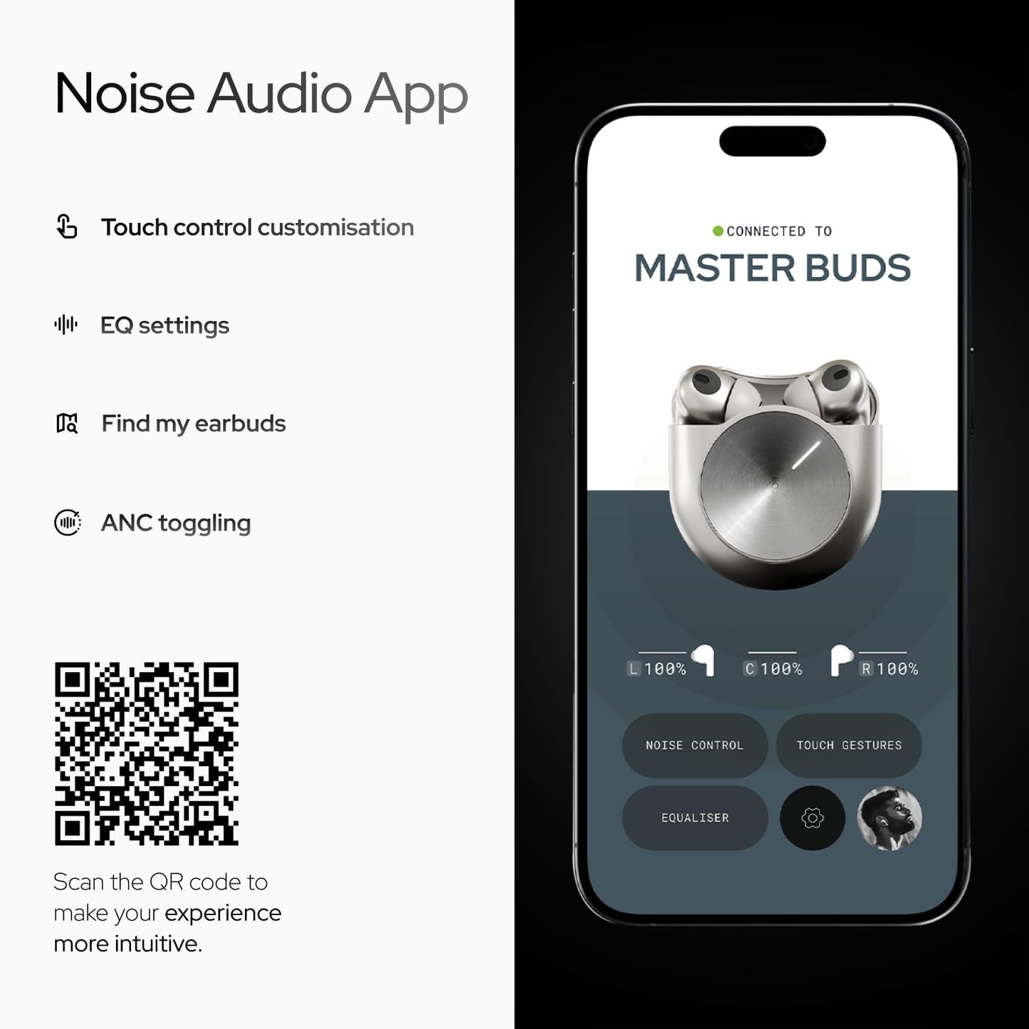 Noise Master Buds, Sound by Bose in-Ear Bluetooth Earbuds, Up to 49dB Adaptive ANC, LHDC 5.0, Immersive Spatial Audio, 44H Playtime with 6 mic ENC, Dual Pairing, IPX5 Ear Buds TWS (Silver)