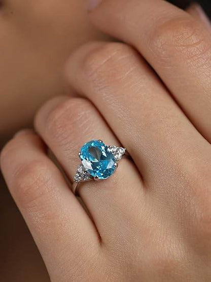 925 Sterling Silver Oval Stone Ring with Adjustable Band | Gift for Women Wife Girls - Rajputtrade