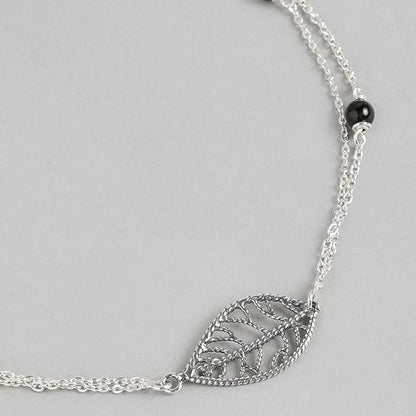 925 Sterling Silver Layered Designer Leaf Beaded Rhodium Plated Adjustable Chain Anklet (Single) | Gift for Women & Girls | - Rajputtrade