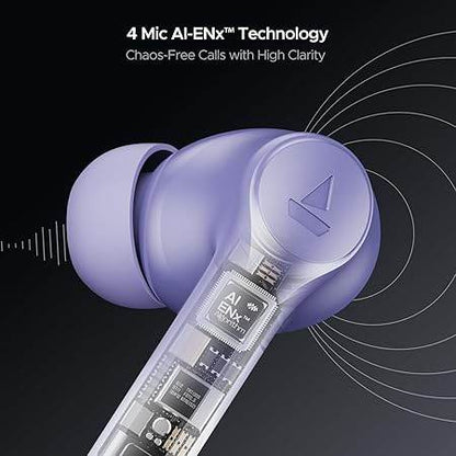 boAt Airdopes 300, Cinematic Spatial Audio, 50H Battery, 4Mic AI ENx, Fast Charge, App Support, Low Latency, IPX4, v5.3 Bluetooth Earbuds, TWS in Ear Earbuds Wireless Earphones with mic (Purple Haze) - Rajputtrade