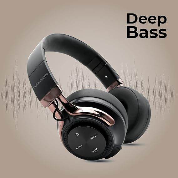 HAMMER Bash Over The Ear Wireless Bluetooth Headphones with Mic, Upto 8 Hours Playtime, Bluetooth 5.0 (Black) - Rajputtrade