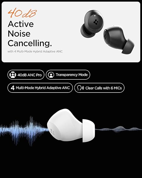 Spigen Audio Newly Launched SA-TW P10 True Wireless in Ear Earbuds with 30H Playtime, Upto 40dB 4 Multi-Mode ANC Pro (2 Color Options)