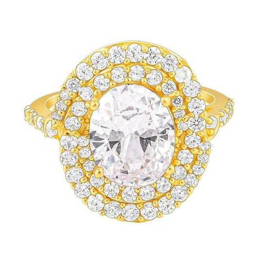 925 Silver Golden Oval Solitaire Ring,Fixed Size Indian - 12, US - 6 | Gifts for Women and Girls | - Rajputtrade