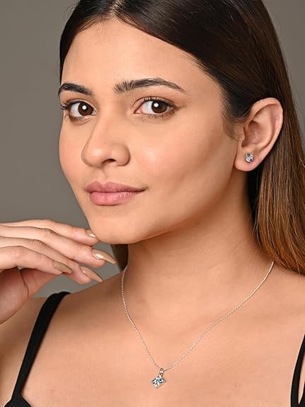 925 Sterling Silver Belen Pendant Earring Chain Jewellery Set | Rhodium Plated, Swiss Zirconia | Gift for Women & Girls - Rajputtrade
